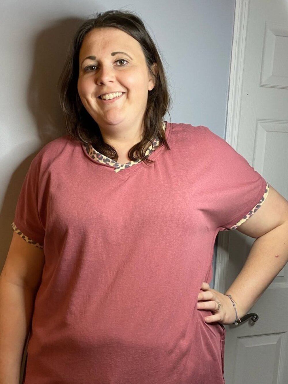 Rose Blouse with Leopard Print